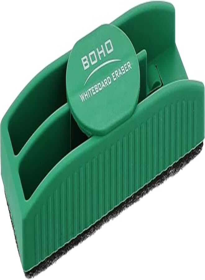 Boho white board eraser with marker holder for two pens - green
